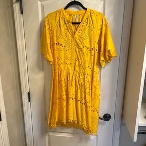 Anthropologie yellow eyelet dress